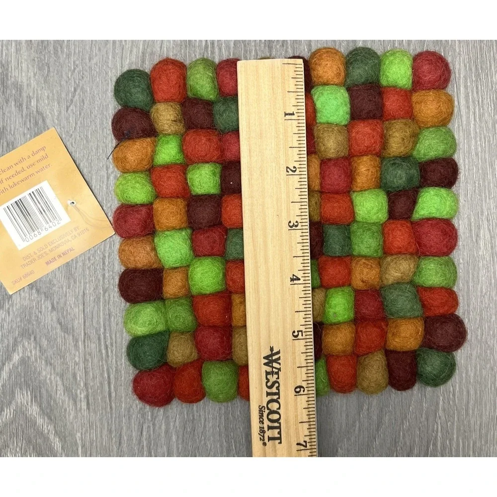 Trader Joe's Handcrafted Felted Wool Trivet Multicolor‎ Square Hot Pad Mat Decor